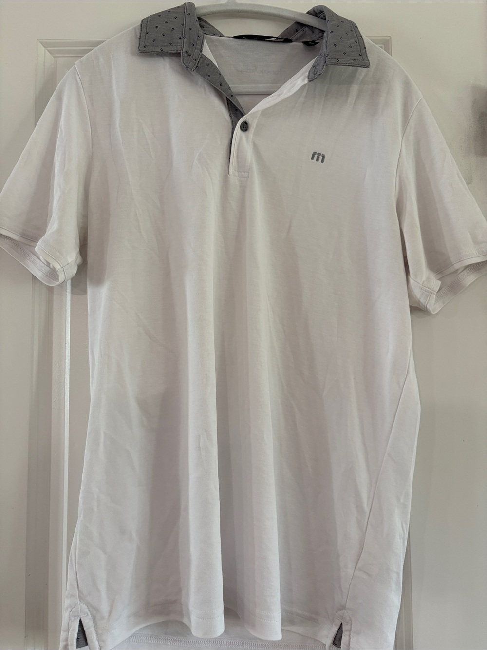 Travis Mathew White Polo with Gray Contrast Collar